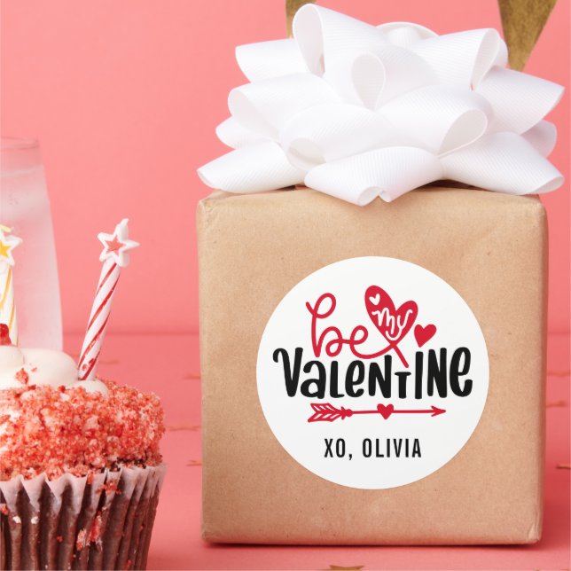 Editable Color Be My Valentines Classic Round Sticker (Party)