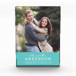EDITABLE COLOR Cursive Mr and Mrs Family Photo<br><div class="desc">This Cursive Mr and Mrs Family Name Photo Block with editable background colour (to change click customise button) features "Mr. and Mrs." in cursive font, family name, and below a thin line, state the title for your photo like when your family was established or when photo was taken. Makes a...</div>