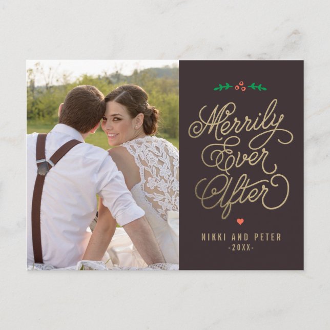 EDITABLE COLOR Merrily Ever After Holiday Postcard (Front)