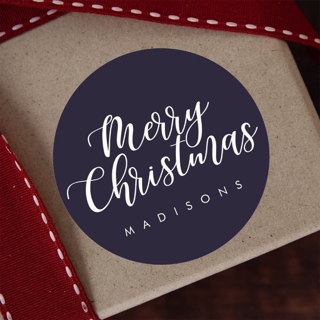 EDITABLE COLOR Merry Christmas Holiday Elegant Classic Round Sticker (Creator Uploaded)