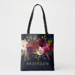 EDITABLE COLOR Navy Marsala Rustic Boho Floral Tote Bag<br><div class="desc">CHANGEABLE BACKGROUND COLOR. Bohemian style Allover Print Tote Bag featuring watercolor illustration of burgundy, marsala, red and pink peonies and roses with feathers accent on navy blue background. This is perfect for fall/autumn/winter, floral and bohemian style events. Matching items are also available. * Please click the "Customise" button to change...</div>