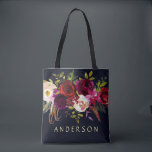 EDITABLE COLOR Navy Marsala Rustic Boho Floral Tote Bag<br><div class="desc">CHANGEABLE BACKGROUND COLOR. Bohemian style Allover Print Tote Bag featuring watercolor illustration of burgundy, marsala, red and pink peonies and roses with feathers accent on navy blue background. This is perfect for fall/autumn/winter, floral and bohemian style events. Matching items are also available. * Please click the "Customise" button to change...</div>