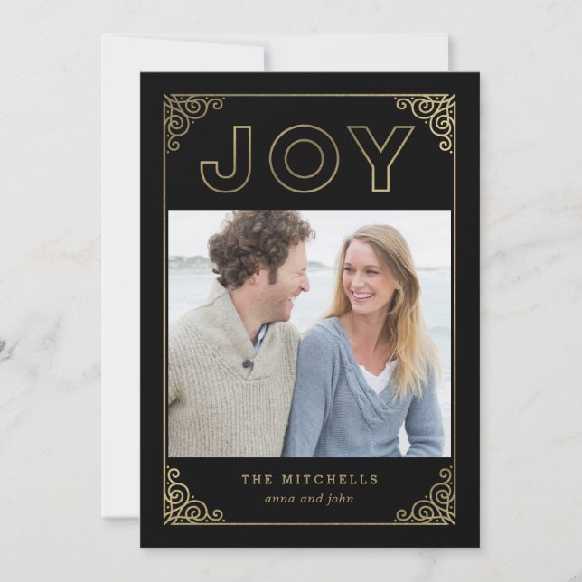 EDITABLE COLOR Refined Joy Holiday Photo Card (Front)