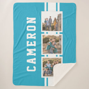 Editable Color Sporty Varsity White Stripes Photo Sherpa Blanket