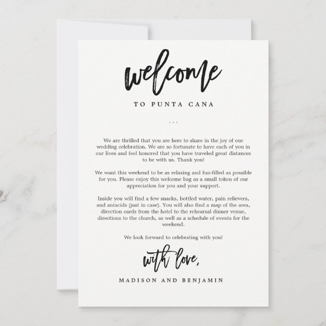 EDITABLE COLOR Wedding Welcome Letter Itinerary Thank You Card (Front)
