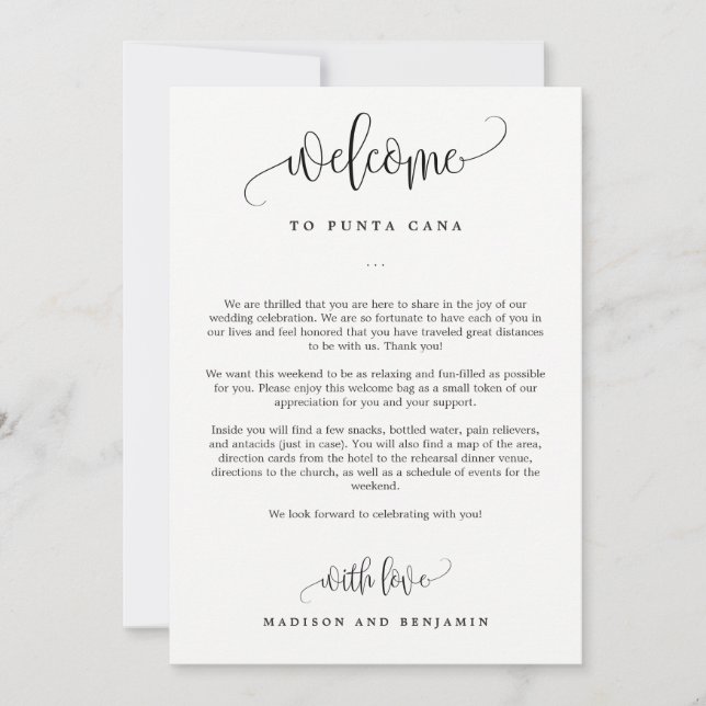 EDITABLE COLOR Welcome Itinerary Thank You Card (Front)