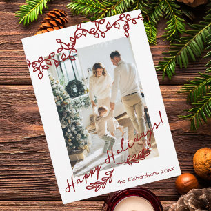 Editable Color Whimsical Christmas Doodles Photo Holiday Card
