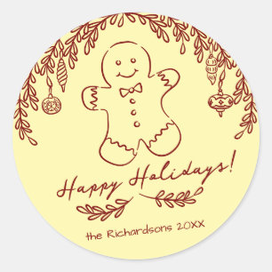 Editable Color Whimsical Gingerbread Cookie Doodle Classic Round Sticker