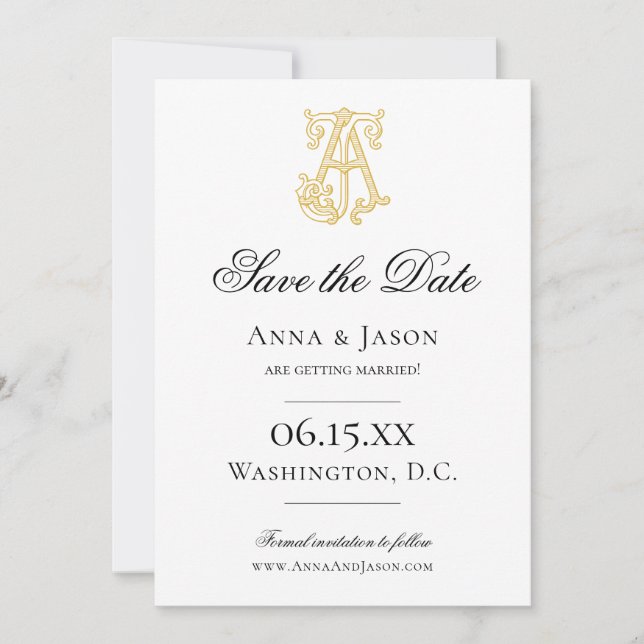 EDITABLE COLORS AJ Monogram JA Monogram Invitation (Front)