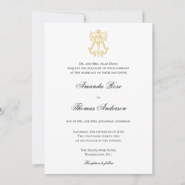 EDITABLE COLORS AT Monogram TA Logo Invitation (Front)