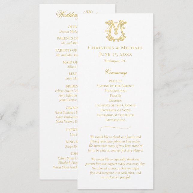 EDITABLE COLORS CM Monogram MC Monogram Program Programme (Front/Back)