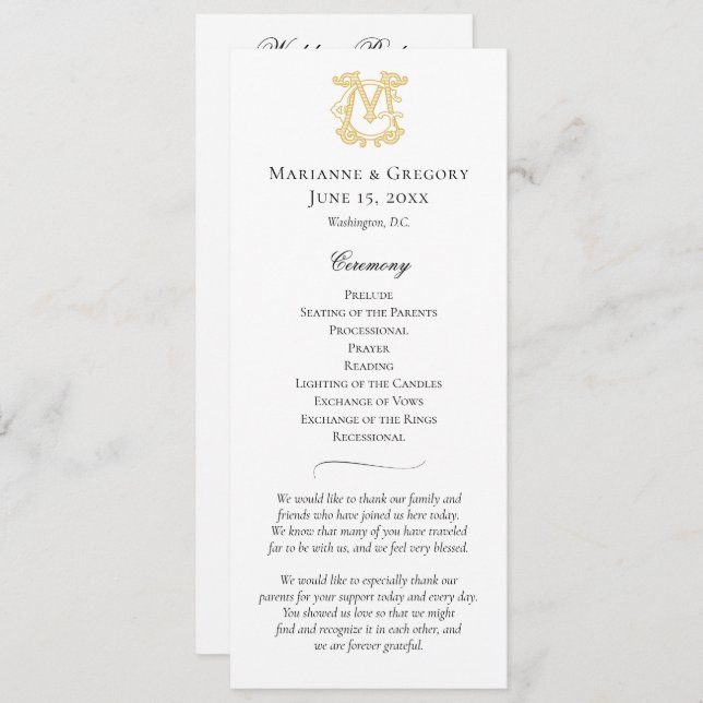 EDITABLE COLORS GM Monogram MG Monogram Program Programme (Front/Back)