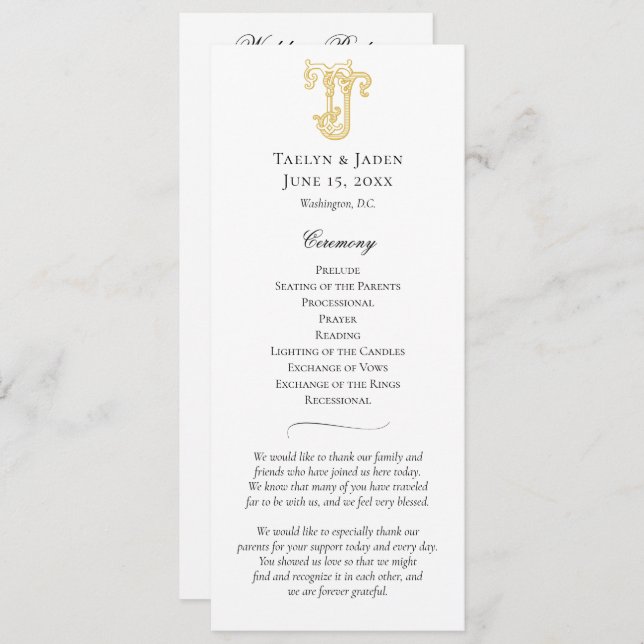 EDITABLE COLORS JT Monogram TJ Monogram Program Programme (Front/Back)