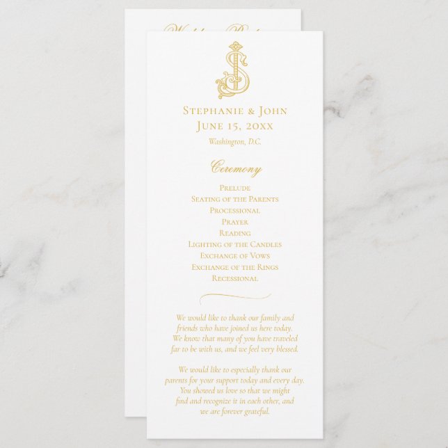 EDITABLE COLORS SJ Monogram JS Monogram Program Programme (Front/Back)