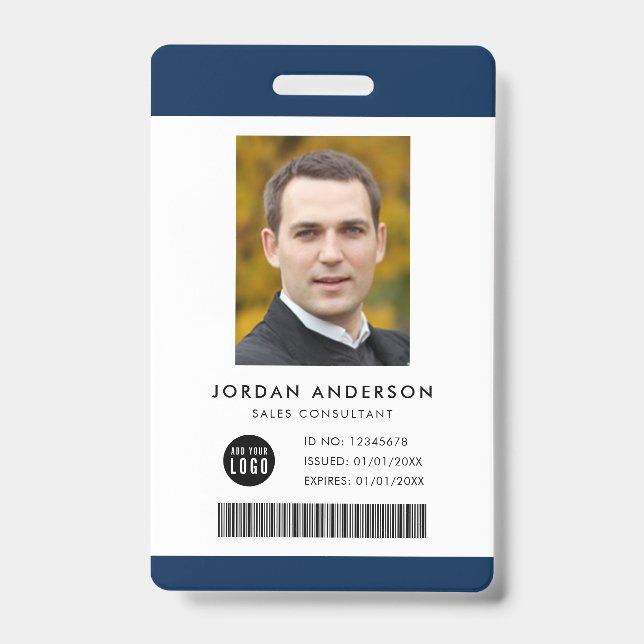 Editable Colour Add Logo Barcode Employee Photo ID Badge (Front)