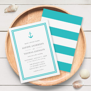 Editable Colour Anchor and White Stripes Wedding Invitation