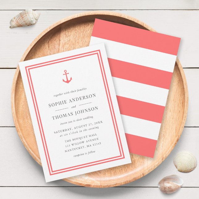 Editable Colour Anchor and White Stripes Wedding Invitation (Creator Uploaded)