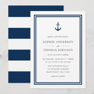 Editable Colour Anchor and White Stripes Wedding Invitation