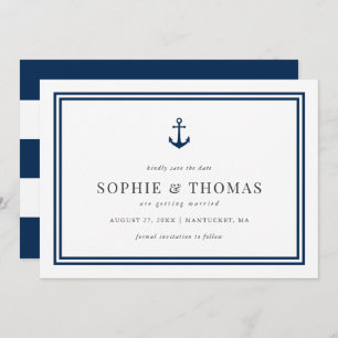 Editable Colour Anchor  White Stripes Save the Dat Invitation