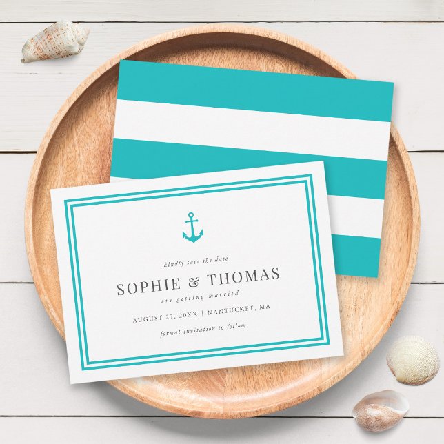 Editable Colour Anchor White Stripes Save the Date Invitation (Creator Uploaded)