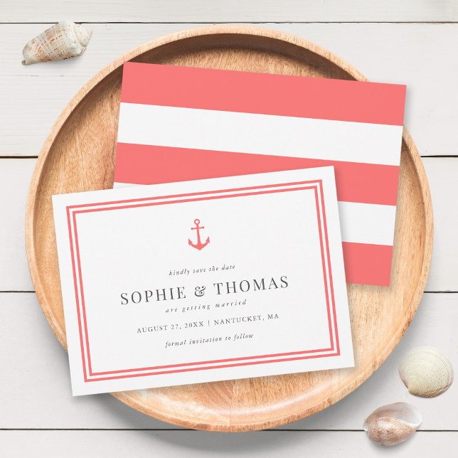 Editable Colour Anchor White Stripes Save the Date Invitation (Creator Uploaded)