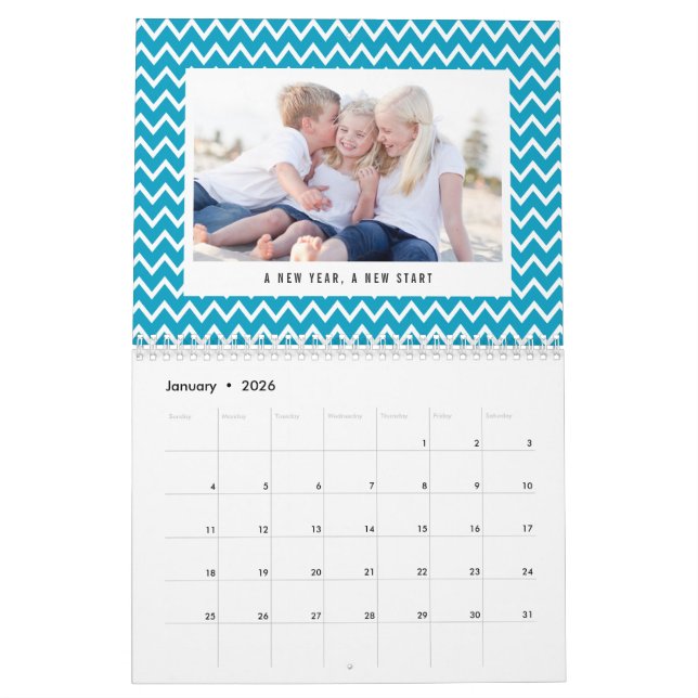 Editable Colour and Caption Modern Photo Calendar (Jan 2026)