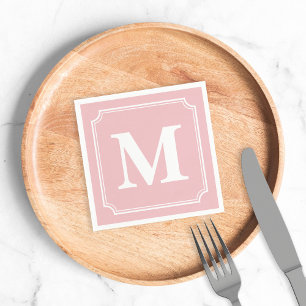 Editable Colour Background White Border Monogram Napkin