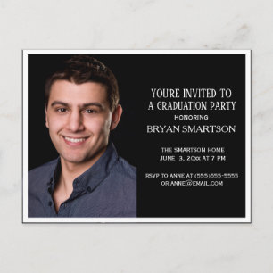 Editable Colour Black Graduation Party Photo Invitation Postcard