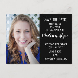 Editable Colour Black Photo Graduation Save Date Announcement Postcard