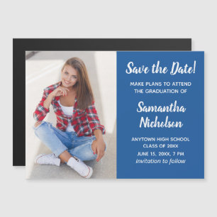 Editable Colour Blue Graduation Photo Save Date 