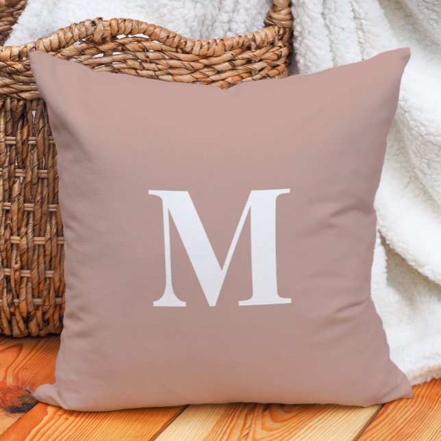 Editable Colour Blush Pink White Monogram  Cushion (Editable Color Blush Pink White Monogram Throw Pillow)
