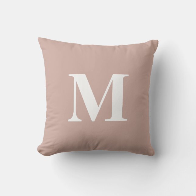 Editable Colour Blush Pink White Monogram Initial Cushion (Front)
