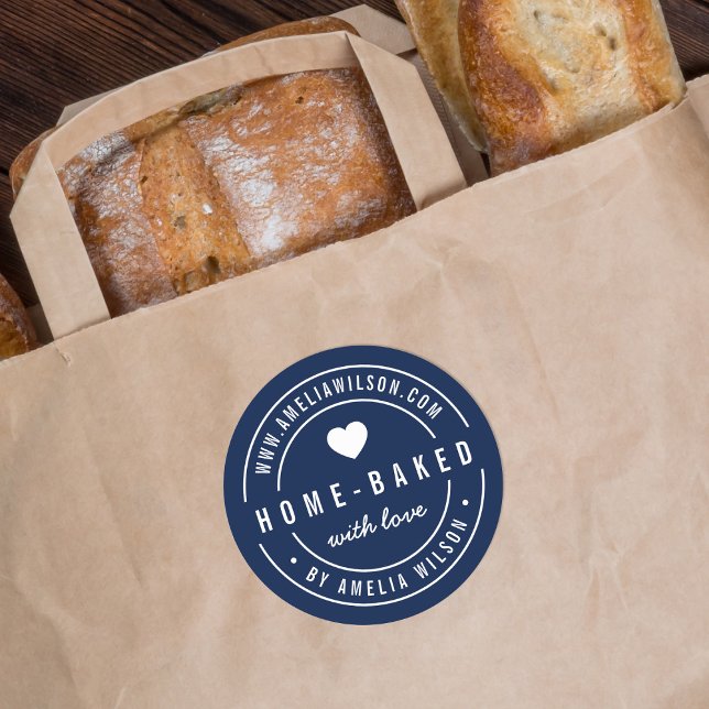 EDITABLE Colour Bold Home-baked With Love Heart Classic Round Sticker (Creator Uploaded)