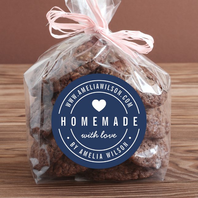 EDITABLE Colour Bold Homemade With Love Heart Classic Round Sticker (Creator Uploaded)