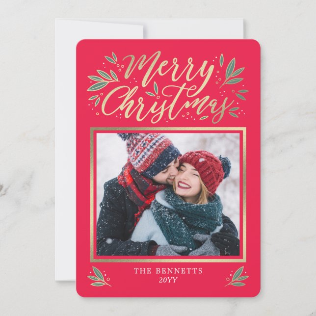 EDITABLE Colour Christmas Glow Holiday Photo Card (Front)