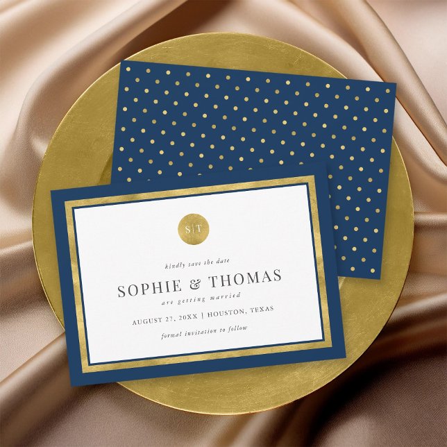Editable Colour Classic Gold Monogram Save the Dat Invitation (Creator Uploaded)