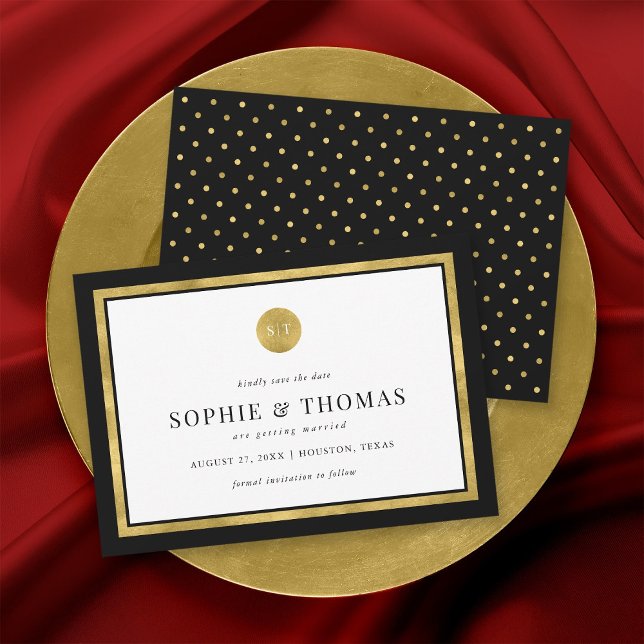Editable Colour Classic Gold Monogram Save the Dat Invitation (Creator Uploaded)