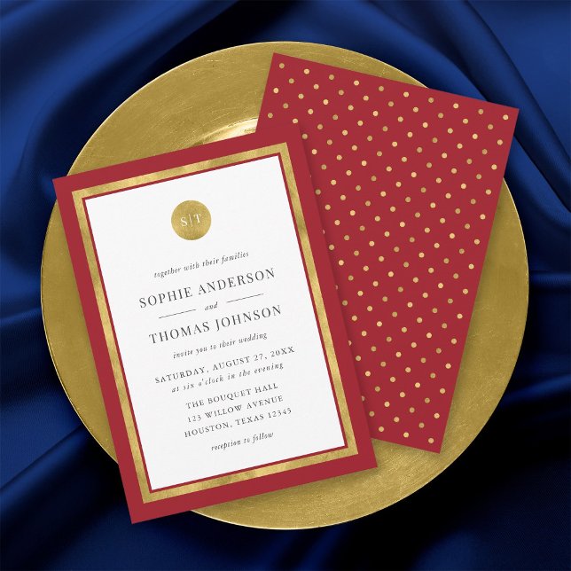 Editable Colour Classic Gold Round Monogram Weddin Invitation (Creator Uploaded)