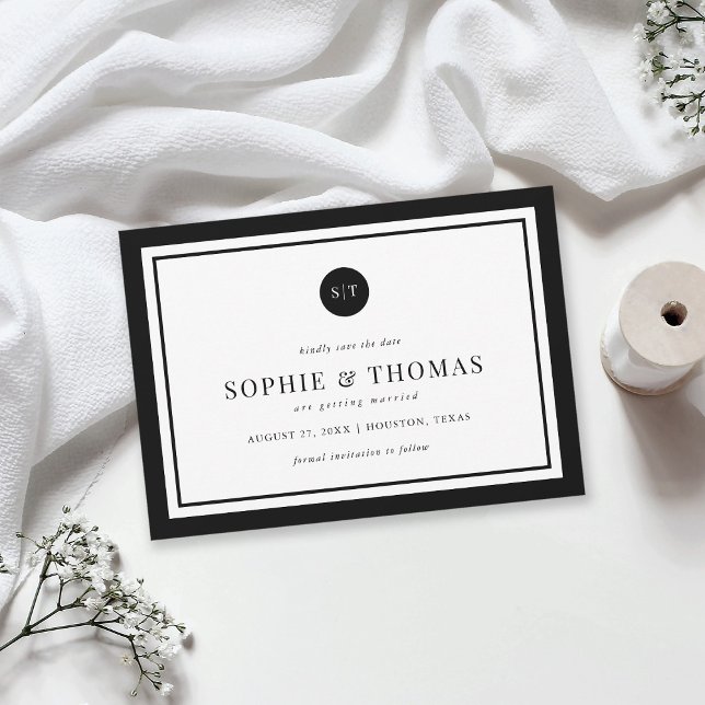 Editable Colour Classic Monogram Save the Date Invitation (Creator Uploaded)