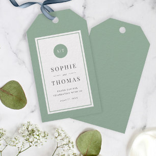 Editable Colour Classic Round Monogram Wedding Gift Tags