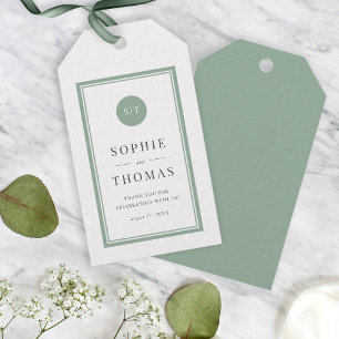 Editable Colour Classic Round Monogram Wedding Gift Tags