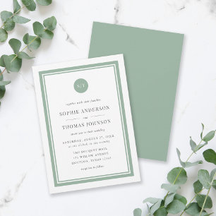 Editable Colour Classic Round Monogram Wedding Invitation