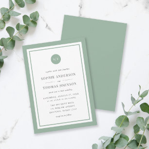 Editable Colour Classic Round Monogram Wedding Invitation