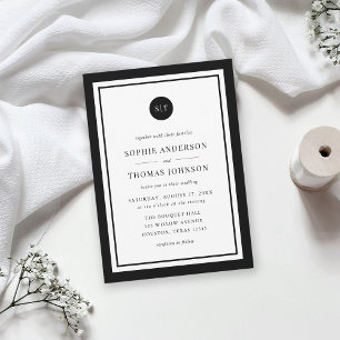 Editable Colour Classic Round Monogram Wedding Invitation