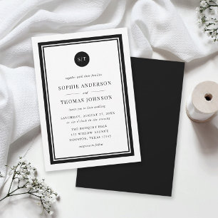 Editable Colour Classic Round Monogram Wedding Invitation