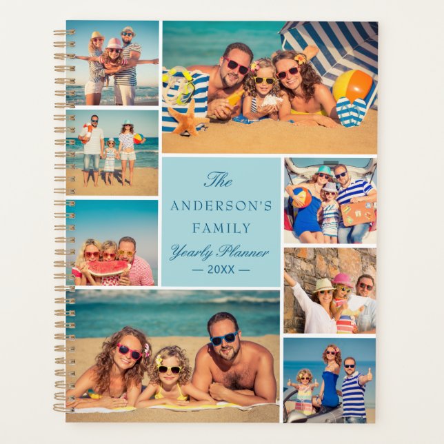 Editable Colour Custom 9 Photo Collage Family Planner (Front)