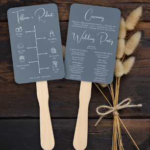 Editable Colour Dusty Blue Wedding Timeline Hand Fan