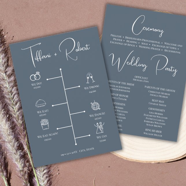 Editable Colour Dusty Blue Wedding Timeline Programme (Creator Uploaded)