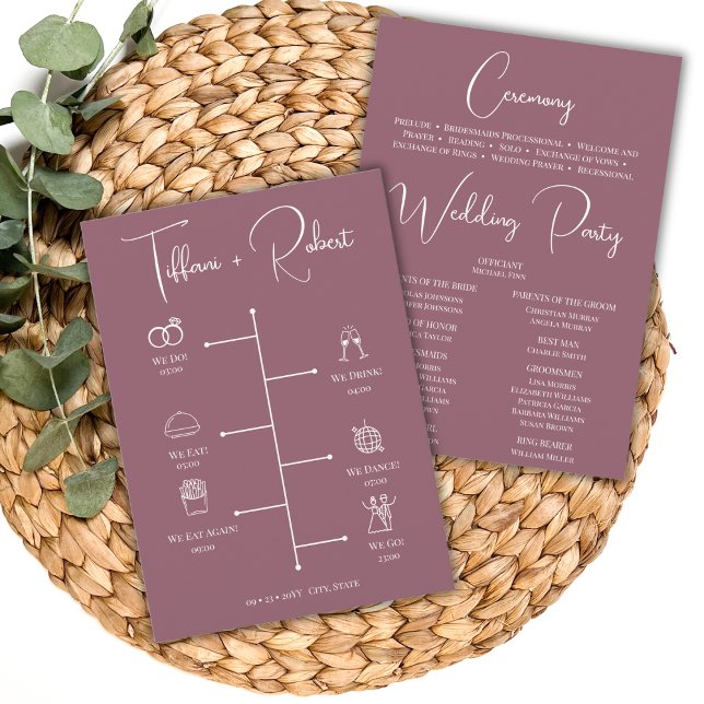 Editable Colour Dusty Pink Wedding Timeline Programme (Creator Uploaded)