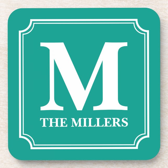 Editable Colour Family Name Bar Pub Diner Monogram Coaster (Front)